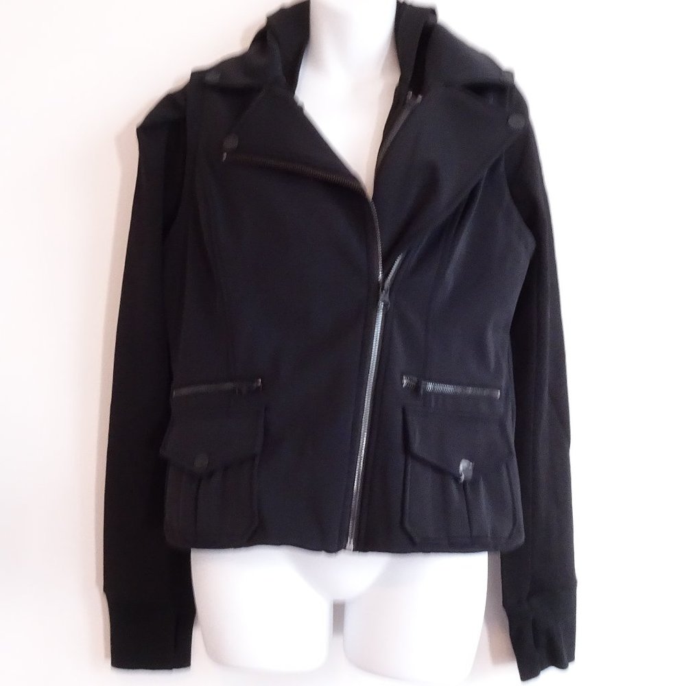 Blanc Noir Women's Black 3 In 1 Packable Vest Hoodie Moto Jacket NWT 289 Black M